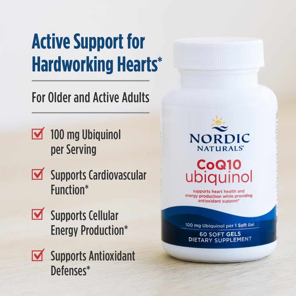 Nordic Naturals Nordic CoQ10 Ubiquinol - 60 Mini Soft Gels - 100 mg Coenzyme Q10 (CoQ10) Ubiquinol - Heart & Brain Health, Cellular Energy Production, Antioxidant Support - Non-GMO - 60 Servings - TrustMedUSA