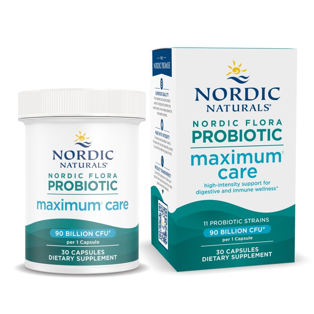 Nordic Naturals Nordic Flora Probiotic Maximum Care, 30 Capsules, 11 Probiotic Strains for Daily Immune and Digestive Health Support, Vegan, 30 Servings - TrustMedUSA