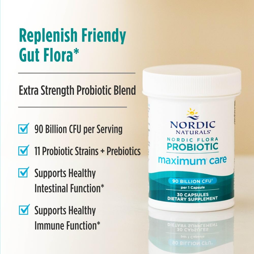 Nordic Naturals Nordic Flora Probiotic Maximum Care, 30 Capsules, 11 Probiotic Strains for Daily Immune and Digestive Health Support, Vegan, 30 Servings - TrustMedUSA