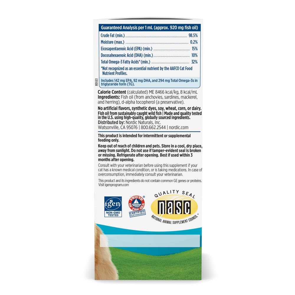 Nordic Naturals Omega-3 Cat, Unflavored - 2 oz - 304 mg Omega-3 Per One mL - Fish Oil for Cats with EPA & DHA - Promotes Heart, Skin, Coat, & Immune Health - Non-GMO - TrustMedUSA