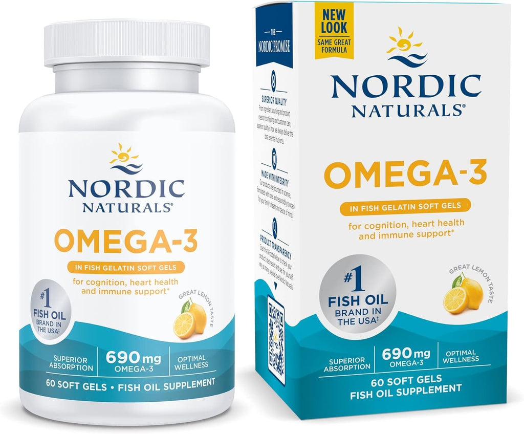 Nordic Naturals Omega-3 in Fish Gelatin, Lemon Flavor - 60 Fish Gels - 690 mg Omega-3 - Fish Oil - EPA & DHA - Immune Support, Brain & Heart Health, Optimal Wellness - Non-GMO - 30 Servings - TrustMedUSA