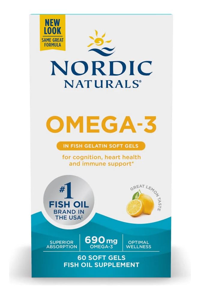 Nordic Naturals Omega-3 in Fish Gelatin, Lemon Flavor - 60 Fish Gels - 690 mg Omega-3 - Fish Oil - EPA & DHA - Immune Support, Brain & Heart Health, Optimal Wellness - Non-GMO - 30 Servings - TrustMedUSA
