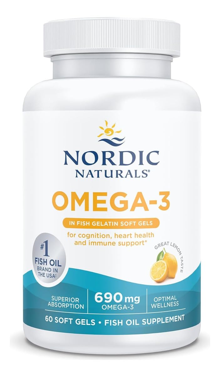 Nordic Naturals Omega-3 in Fish Gelatin, Lemon Flavor - 60 Fish Gels - 690 mg Omega-3 - Fish Oil - EPA & DHA - Immune Support, Brain & Heart Health, Optimal Wellness - Non-GMO - 30 Servings - TrustMedUSA