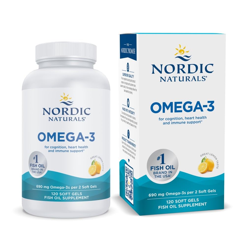 Nordic Naturals Omega-3, Lemon Flavor - 120 Soft Gels - 690 mg Omega-3 - Fish Oil - EPA & DHA - Immune Support, Brain & Heart Health, Optimal Wellness - Non-GMO - 60 Servings - Maple Wellness Supplements