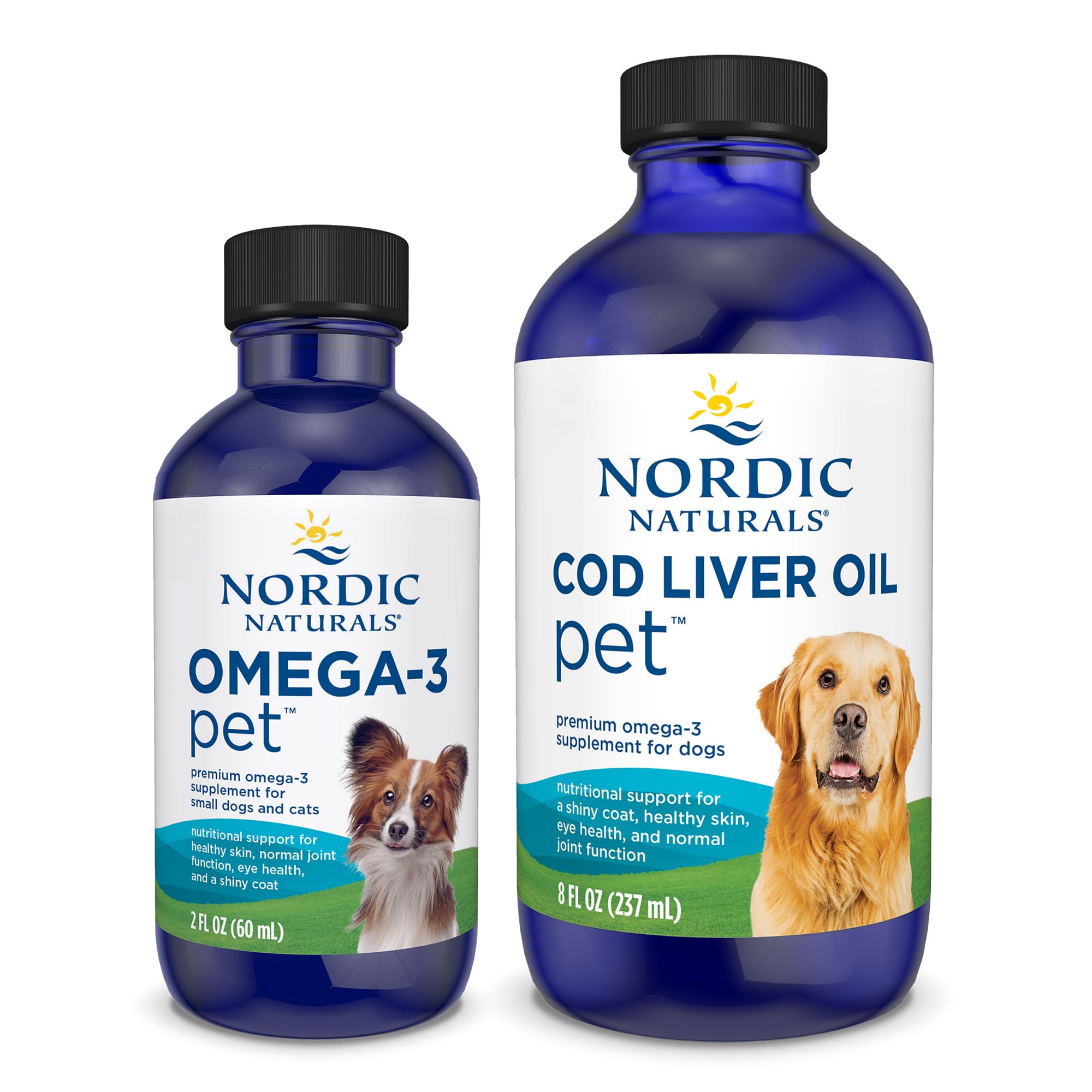 Nordic Naturals Omega-3 Pet Bundle - 2 oz Omega-3 Fish Oil for Small Dogs & Cats, 8 oz Pet Cod Liver Oil Promotes Heart, Skin, Coat, & Immune Health - TrustMedUSA