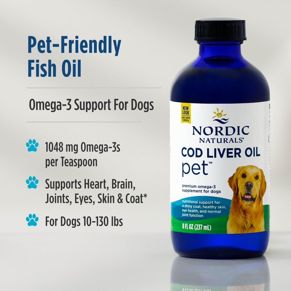 Nordic Naturals Omega-3 Pet Bundle - 2 oz Omega-3 Fish Oil for Small Dogs & Cats, 8 oz Pet Cod Liver Oil Promotes Heart, Skin, Coat, & Immune Health - TrustMedUSA