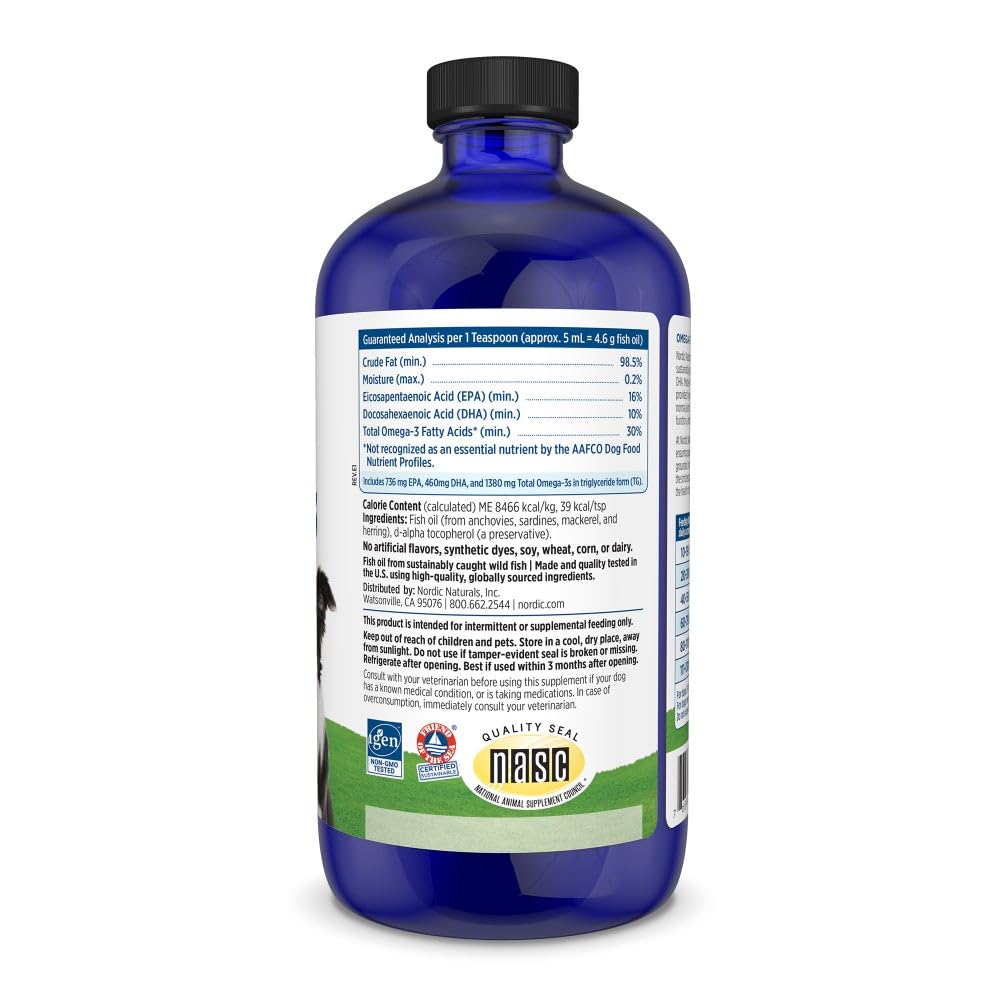 Nordic Naturals Omega-3 Pet, Unflavored - 16 oz - 1380 mg Omega-3 Per Teaspoon - Fish Oil for Large to Very Large Dogs with EPA & DHA - Promotes Heart, Skin, Coat, & Immune Health - TrustMedUSA