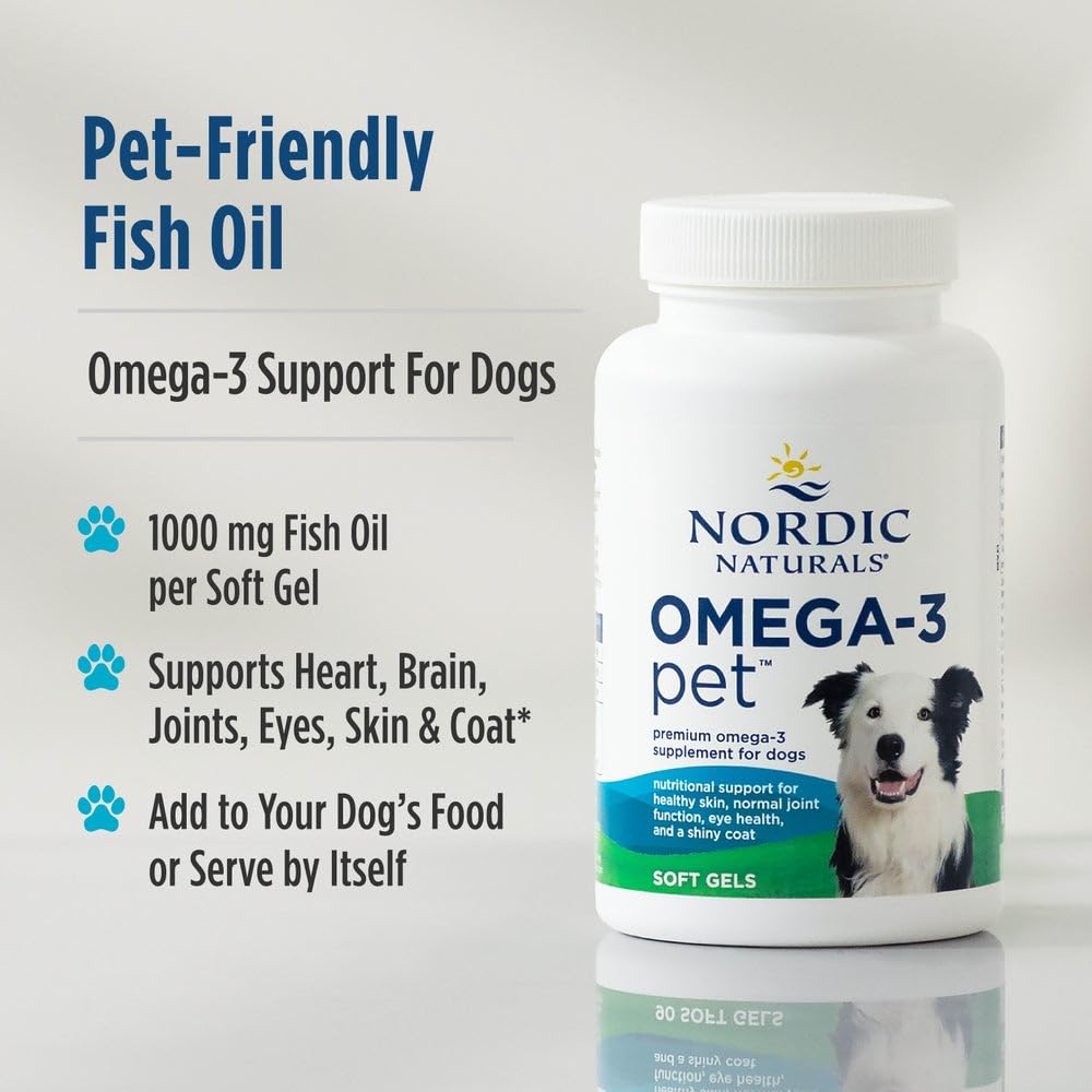 Nordic Naturals Omega-3 Pet, Unflavored - 180 Soft Gels - 320 mg Omega-3 Per Soft Gel - Fish Oil for Dogs with EPA & DHA - Promotes Heart, Skin, Coat, & Immune Health - TrustMedUSA
