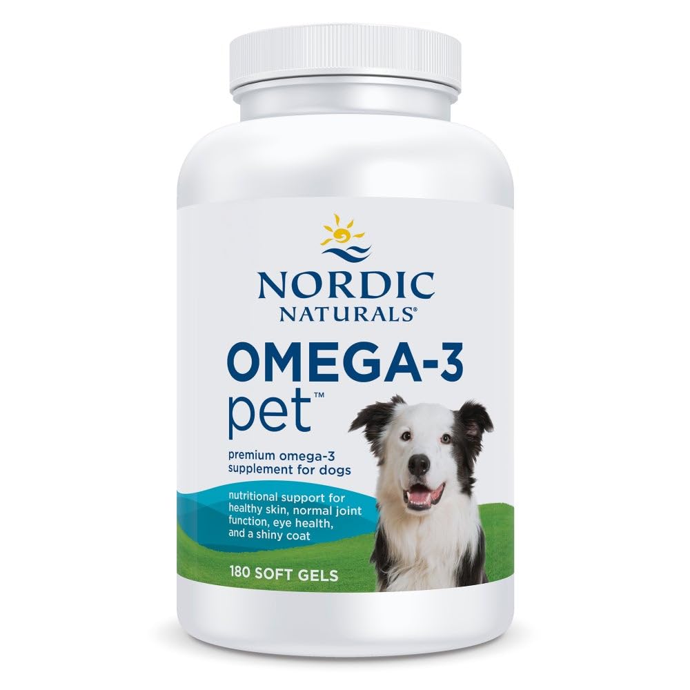 Nordic Naturals Omega-3 Pet, Unflavored - 180 Soft Gels - 320 mg Omega-3 Per Soft Gel - Fish Oil for Dogs with EPA & DHA - Promotes Heart, Skin, Coat, & Immune Health - TrustMedUSA