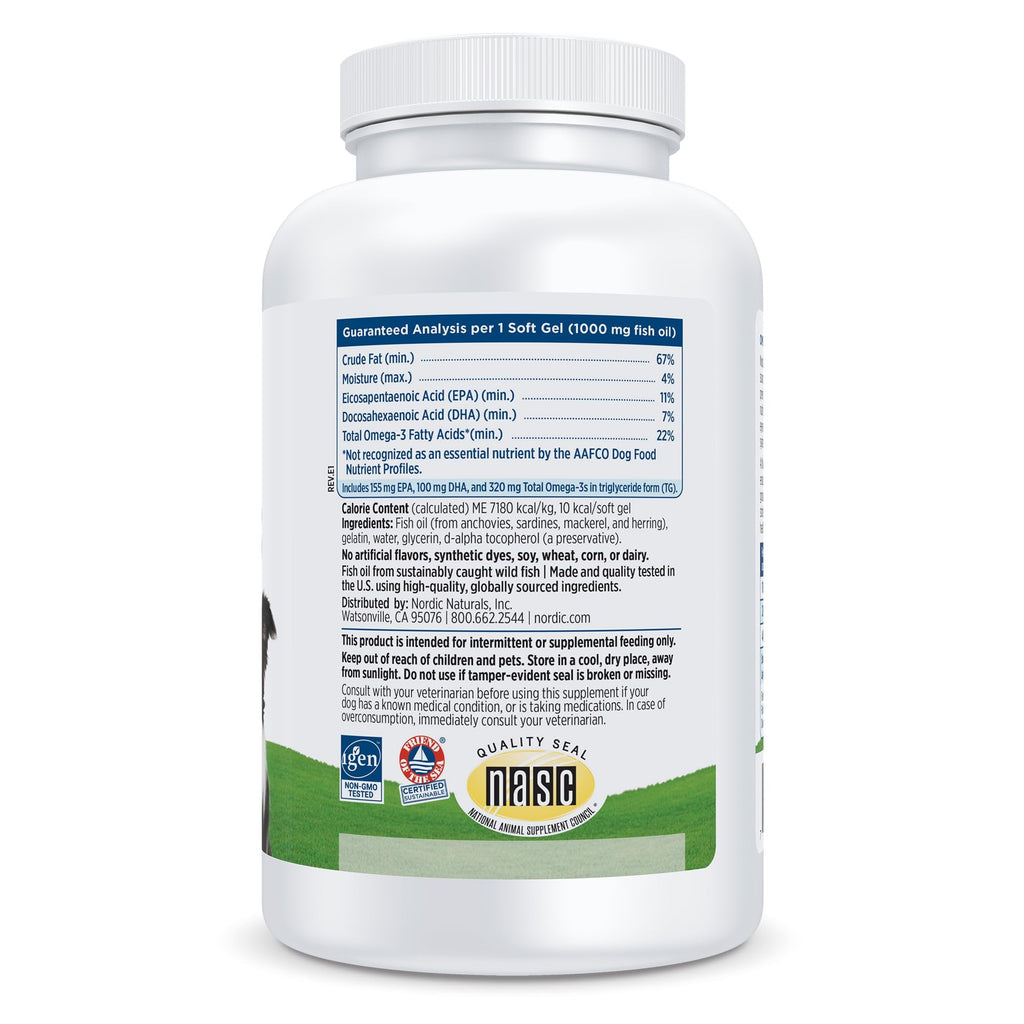 Nordic Naturals Omega-3 Pet, Unflavored - 180 Soft Gels - 320 mg Omega-3 Per Soft Gel - Fish Oil for Dogs with EPA & DHA - Promotes Heart, Skin, Coat, & Immune Health - TrustMedUSA