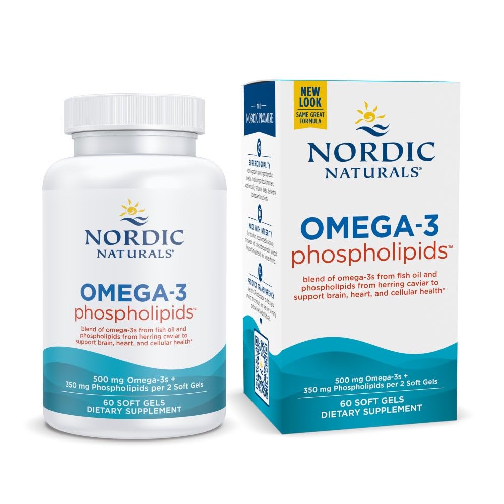 Nordic Naturals Omega-3 Phospholipids, Unflavored - 60 Soft Gels - 500 mg Omega-3 & 350 mg Phospholipids - Heart & Brain Health - Small, Easy-to-Swallow Soft Gels - Non-GMO - 30 Servings - TrustMedUSA