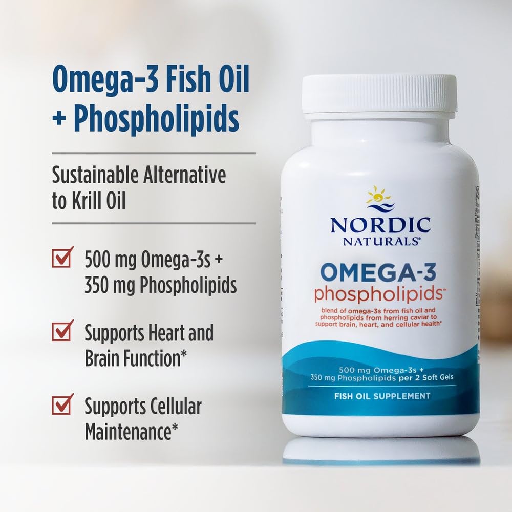 Nordic Naturals Omega-3 Phospholipids, Unflavored - 60 Soft Gels - 500 mg Omega-3 & 350 mg Phospholipids - Heart & Brain Health - Small, Easy-to-Swallow Soft Gels - Non-GMO - 30 Servings - TrustMedUSA