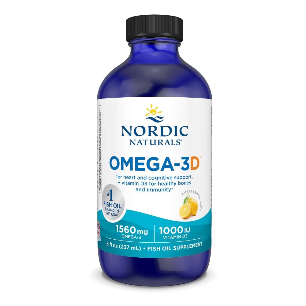 Nordic Naturals Omega-3D, Lemon Flavor - 8 oz - 1560 mg Omega-3 + 1000 IU Vitamin D3 - Fish Oil - EPA & DHA - Immune Support, Brain & Heart Health, Healthy Bones - Non-GMO - 48 Servings - TrustMedUSA