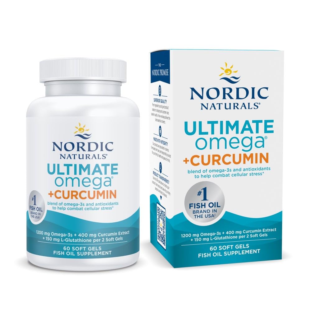 Nordic Naturals Omega Curcumin, Lemon - 60 Soft Gels - 1200 mg Omega-3 + 400 mg Optimized Curcumin - Combats Cellular Stress - Non-GMO - 30 Servings - TrustMedUSA