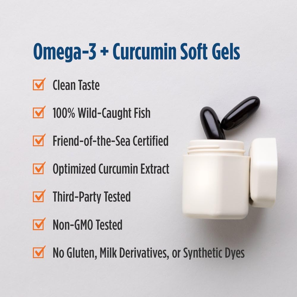 Nordic Naturals Omega Curcumin, Lemon - 60 Soft Gels - 1200 mg Omega-3 + 400 mg Optimized Curcumin - Combats Cellular Stress - Non-GMO - 30 Servings - TrustMedUSA