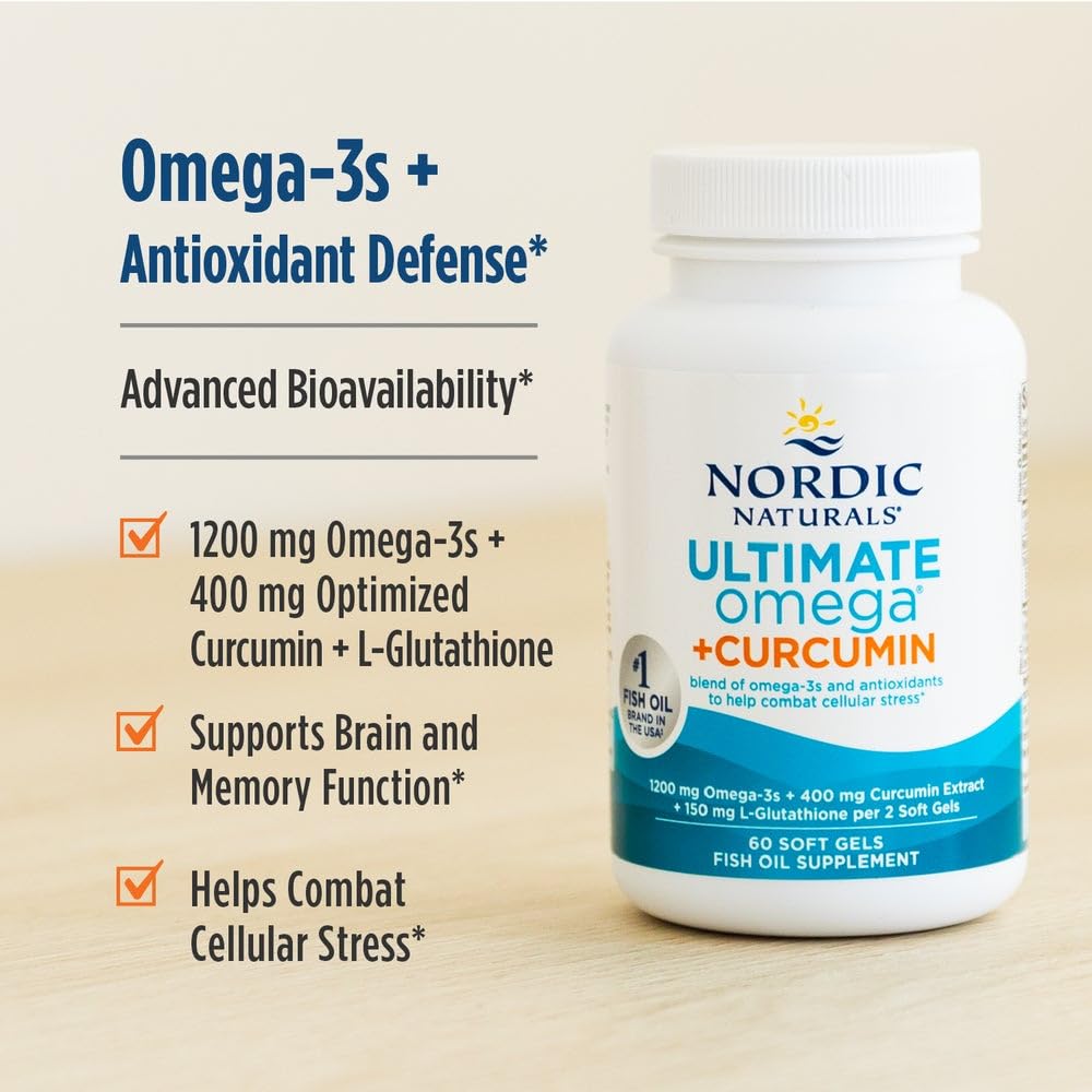Nordic Naturals Omega Curcumin, Lemon - 60 Soft Gels - 1200 mg Omega-3 + 400 mg Optimized Curcumin - Combats Cellular Stress - Non-GMO - 30 Servings - TrustMedUSA
