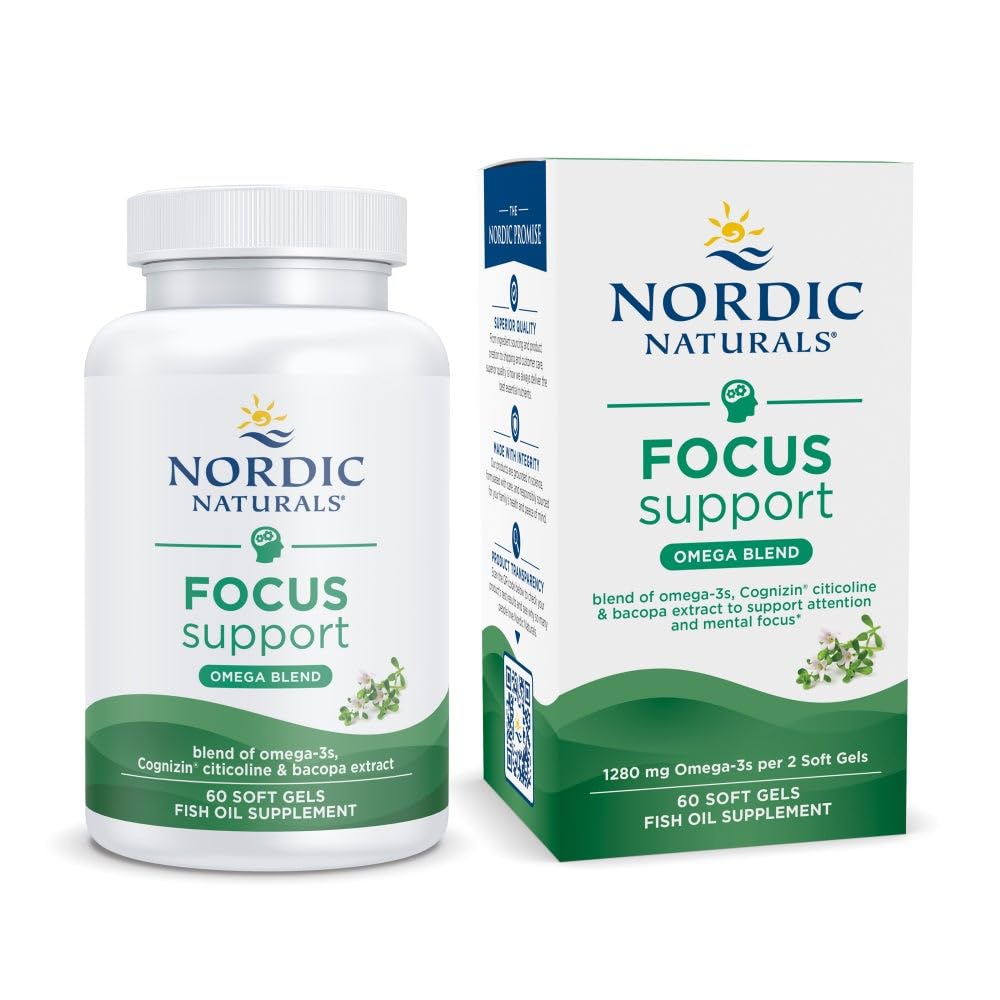 Nordic Naturals Omega Focus, Lemon - 60 Soft Gels - 1280 mg Omega-3 + Citicoline & Bacopa Monnieri Extract - Focus, Attention, Memory, Brain Health - Non-GMO - 30 Servings - TrustMedUSA