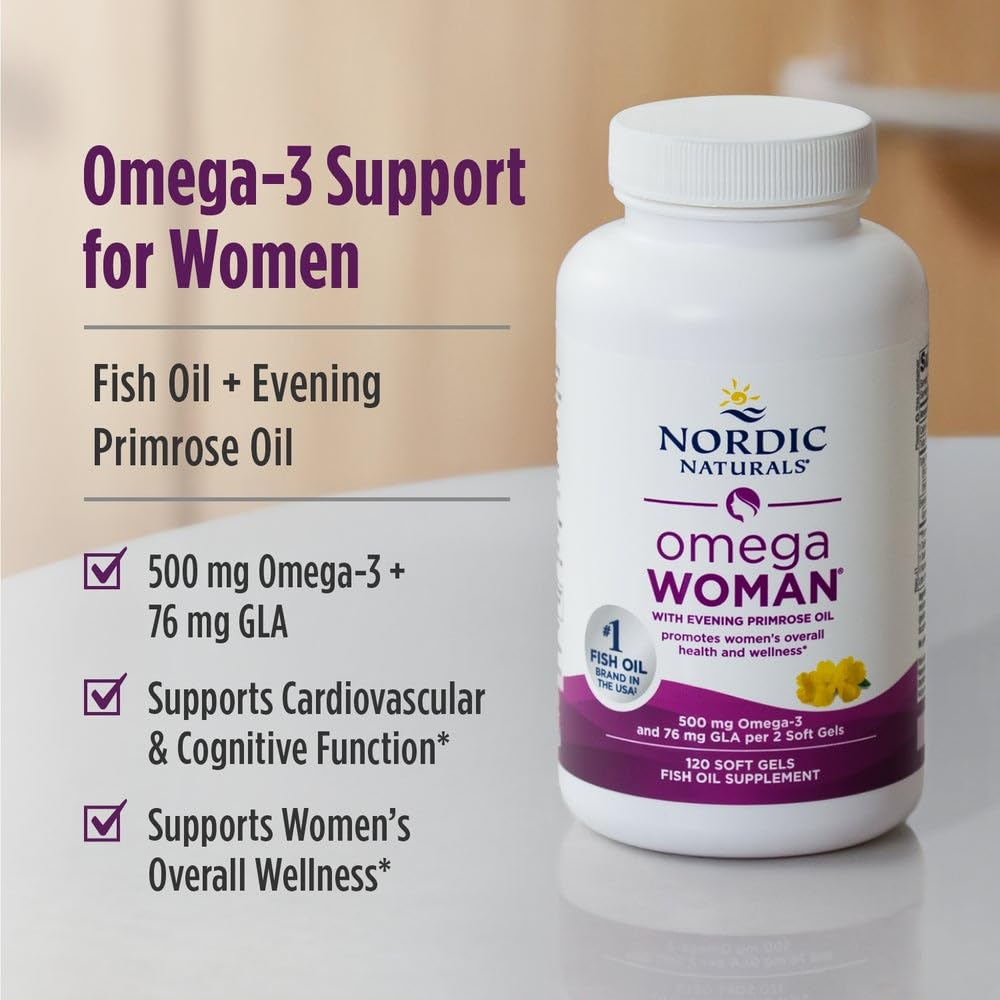 Nordic Naturals Omega Woman, Lemon - 120 Soft Gels - 500 mg Omega-3 + 800 mg Evening Primrose Oil - TrustMedUSA