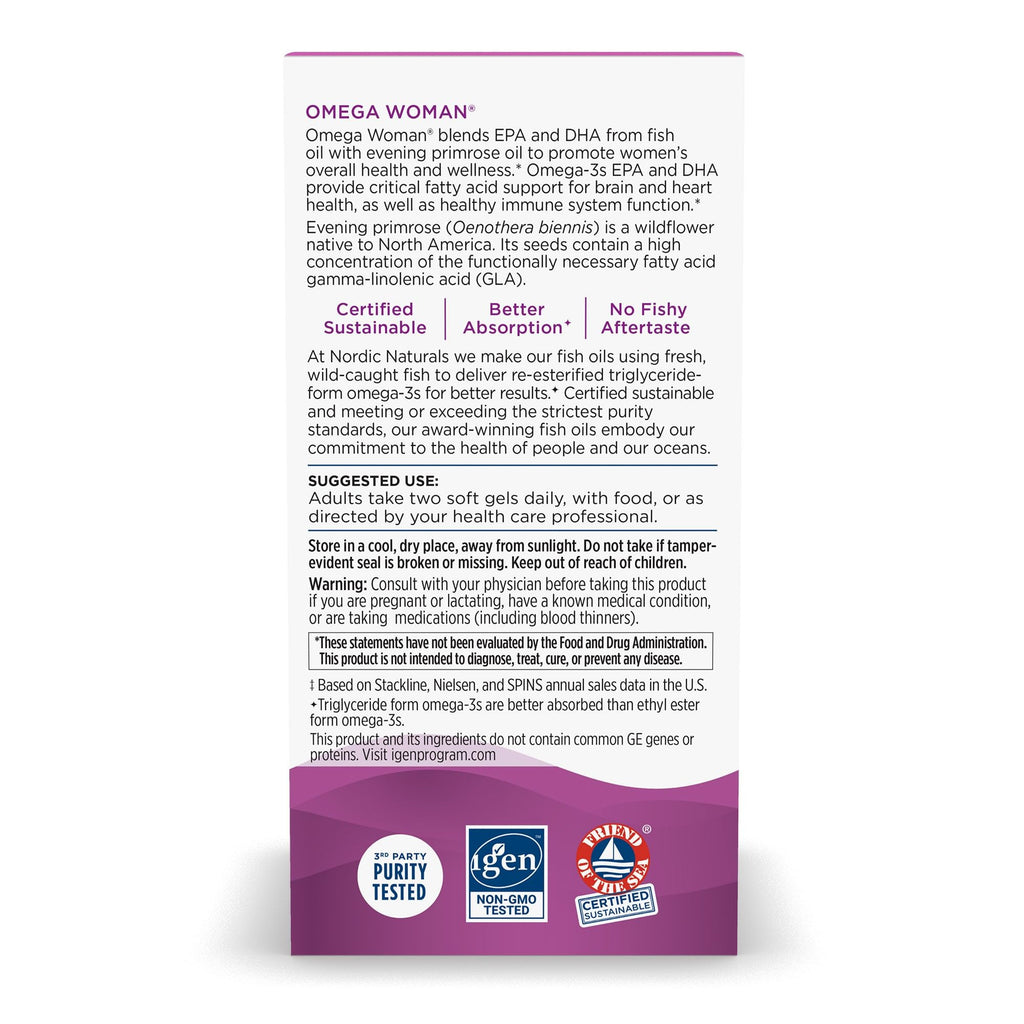 Nordic Naturals Omega Woman, Lemon - 120 Soft Gels - 500 mg Omega-3 + 800 mg Evening Primrose Oil - TrustMedUSA
