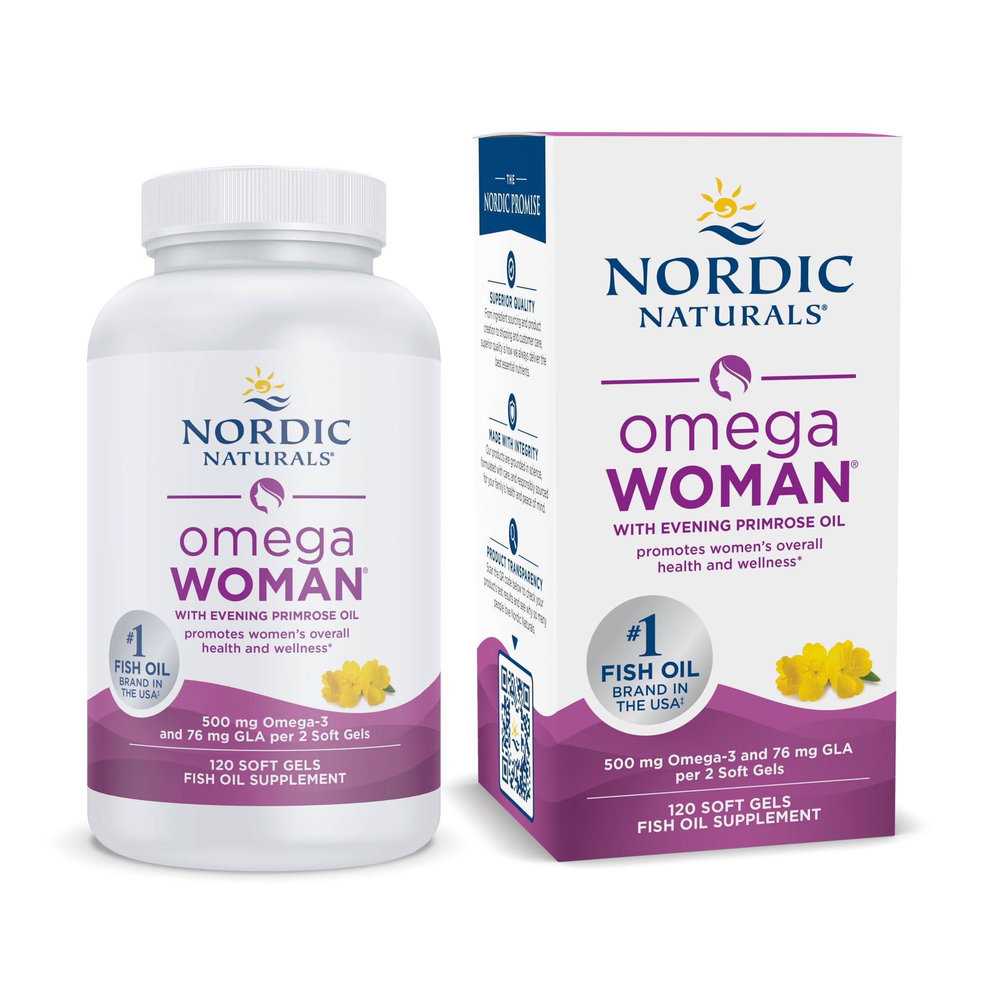 Nordic Naturals Omega Woman, Lemon - 120 Soft Gels - 500 mg Omega-3 + 800 mg Evening Primrose Oil - TrustMedUSA