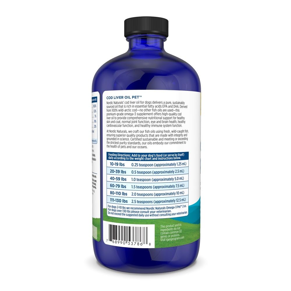 Nordic Naturals Pet Cod Liver Oil, Unflavored - 16 oz - 1048 mg Omega-3 Per Teaspoon - Fish Oil for Dogs with EPA & DHA - Promotes Skin, Coat, & Immune Health - TrustMedUSA
