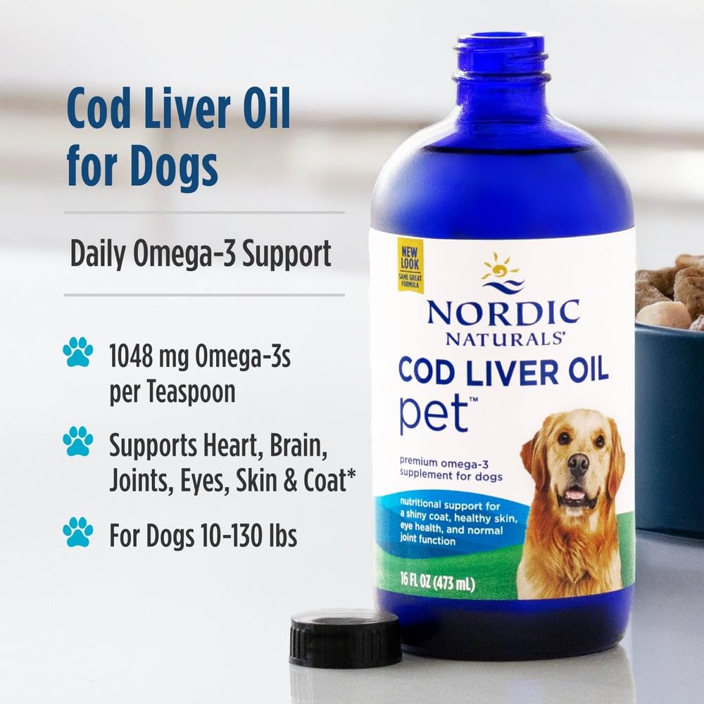 Nordic Naturals Pet Cod Liver Oil, Unflavored - 16 oz - 1048 mg Omega-3 Per Teaspoon - Fish Oil for Dogs with EPA & DHA - Promotes Skin, Coat, & Immune Health - TrustMedUSA