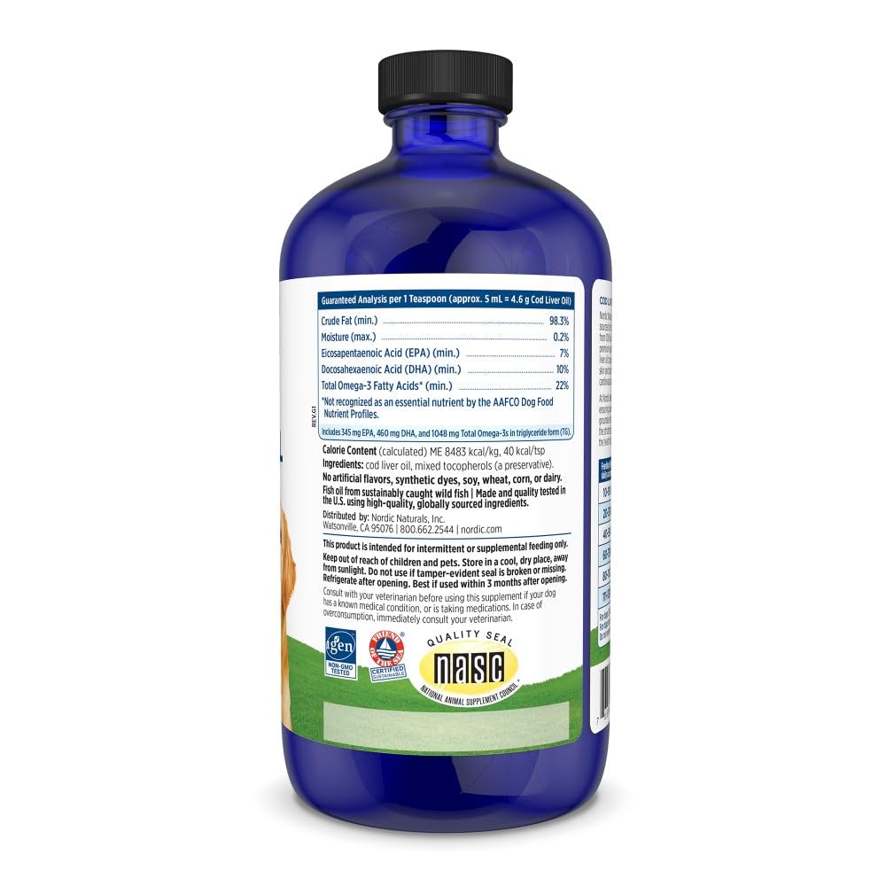Nordic Naturals Pet Cod Liver Oil, Unflavored - 16 oz - 1048 mg Omega-3 Per Teaspoon - Fish Oil for Dogs with EPA & DHA - Promotes Skin, Coat, & Immune Health - TrustMedUSA