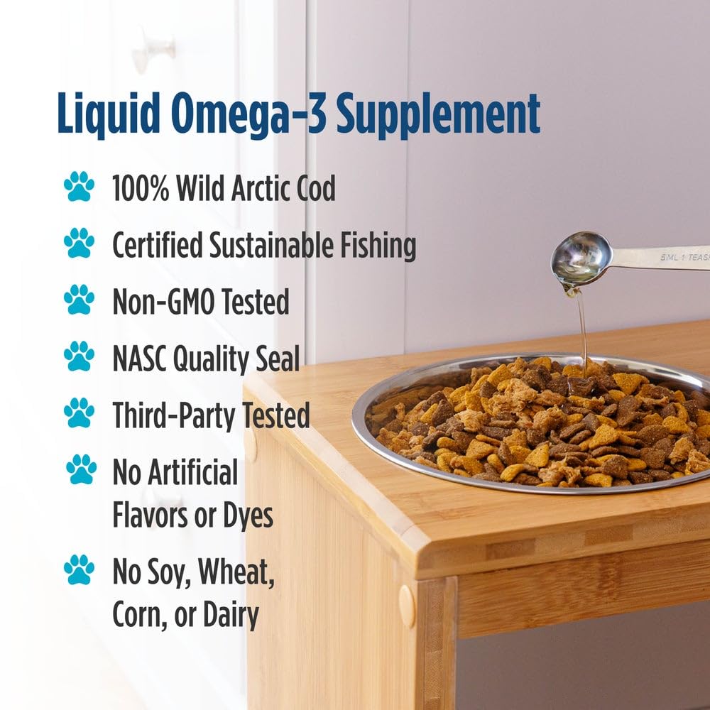 Nordic Naturals Pet Cod Liver Oil, Unflavored - 16 oz - 1048 mg Omega-3 Per Teaspoon - Fish Oil for Dogs with EPA & DHA - Promotes Skin, Coat, & Immune Health - TrustMedUSA