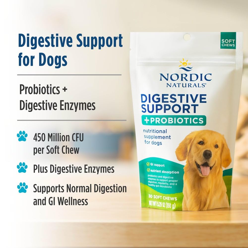 Nordic Naturals Pet Digestive Support with Probiotics, Pork Bone Broth Flavor - 30 Soft Chews - Nutritional Supplement for a Healthy Digestive System and GI Support - 30 Non-GMO Chews - TrustMedUSA