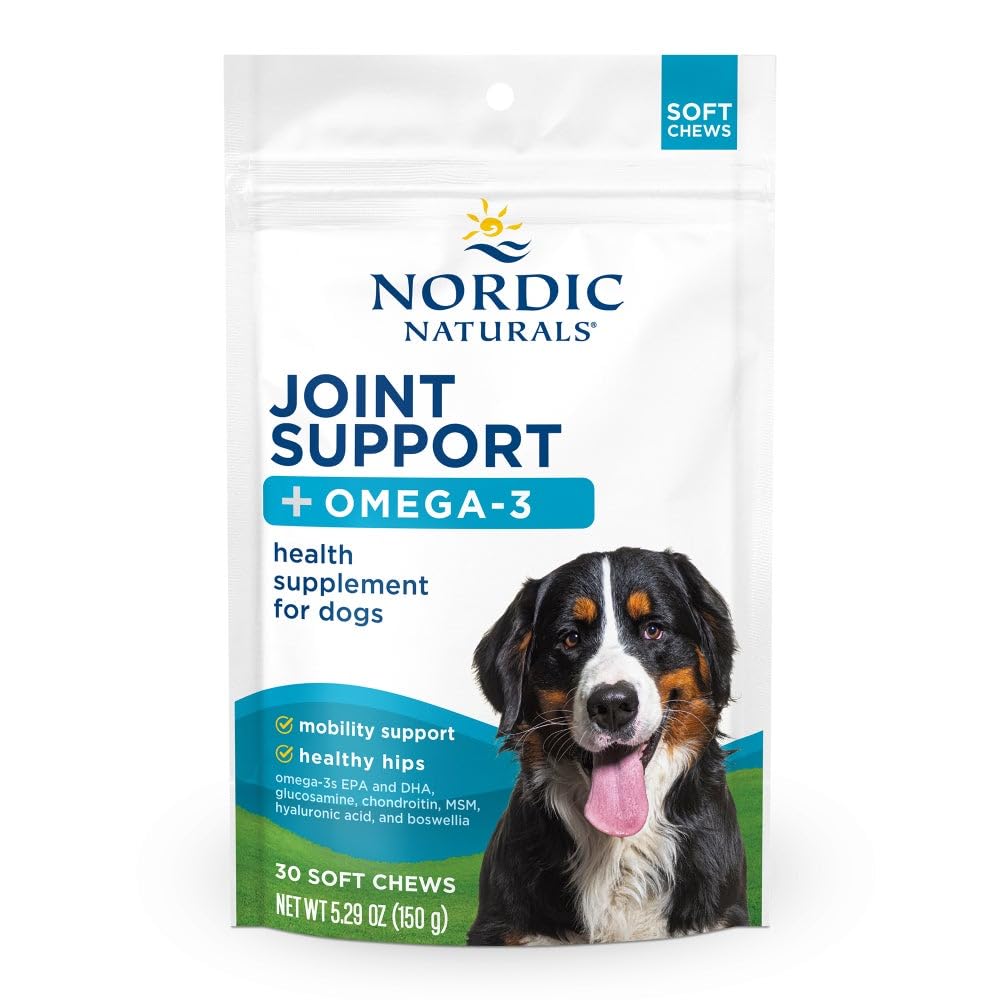 Nordic Naturals Pet Joint Support + Omega 3 Soft Chews for Dogs, Pork Bone Broth Flavored - Promotes Mobility, Hip and Joint Support with Omega-3 Fish Oil, MSM, EPA & DHA - 30 Non-GMO Chews - TrustMedUSA