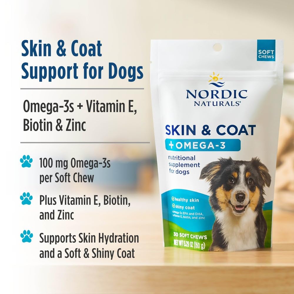 Nordic Naturals Pet Skin & Coat Soft Chews with Omega-3-30 Pork Bone Broth Flavored Soft Chews - Nutritional Support for Healthy Skin & a Soft and Shiny Coat - Non-GMO and IFOS Certified - TrustMedUSA