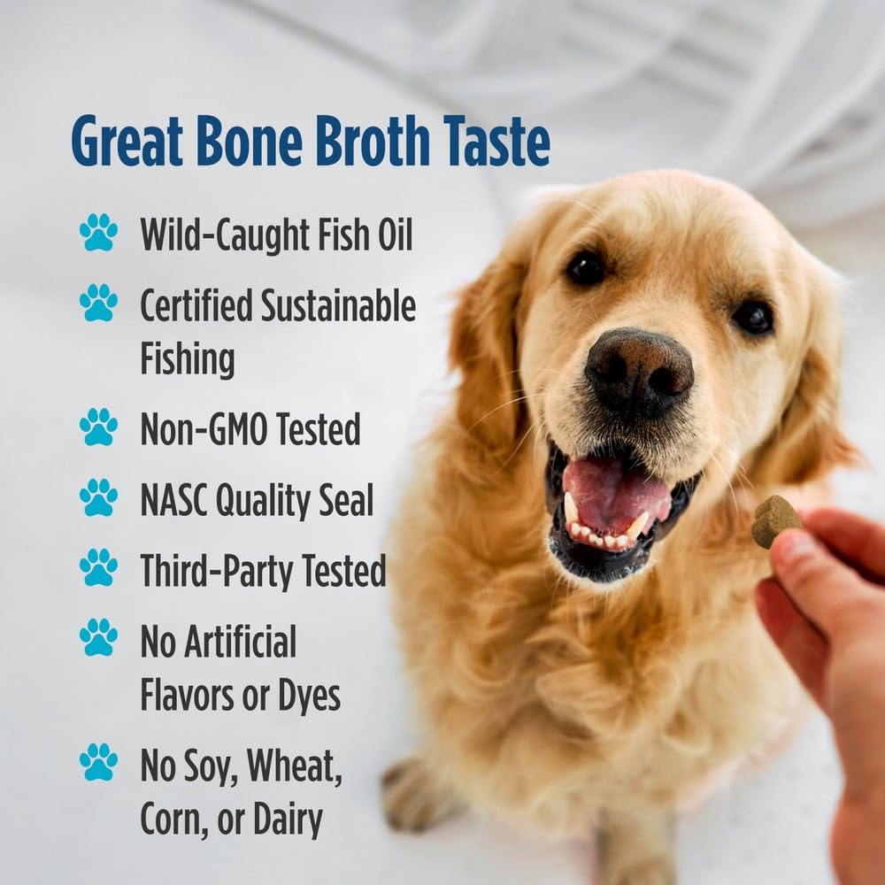 Nordic Naturals Pet Skin & Coat Soft Chews with Omega-3-30 Pork Bone Broth Flavored Soft Chews - Nutritional Support for Healthy Skin & a Soft and Shiny Coat - Non-GMO and IFOS Certified - TrustMedUSA