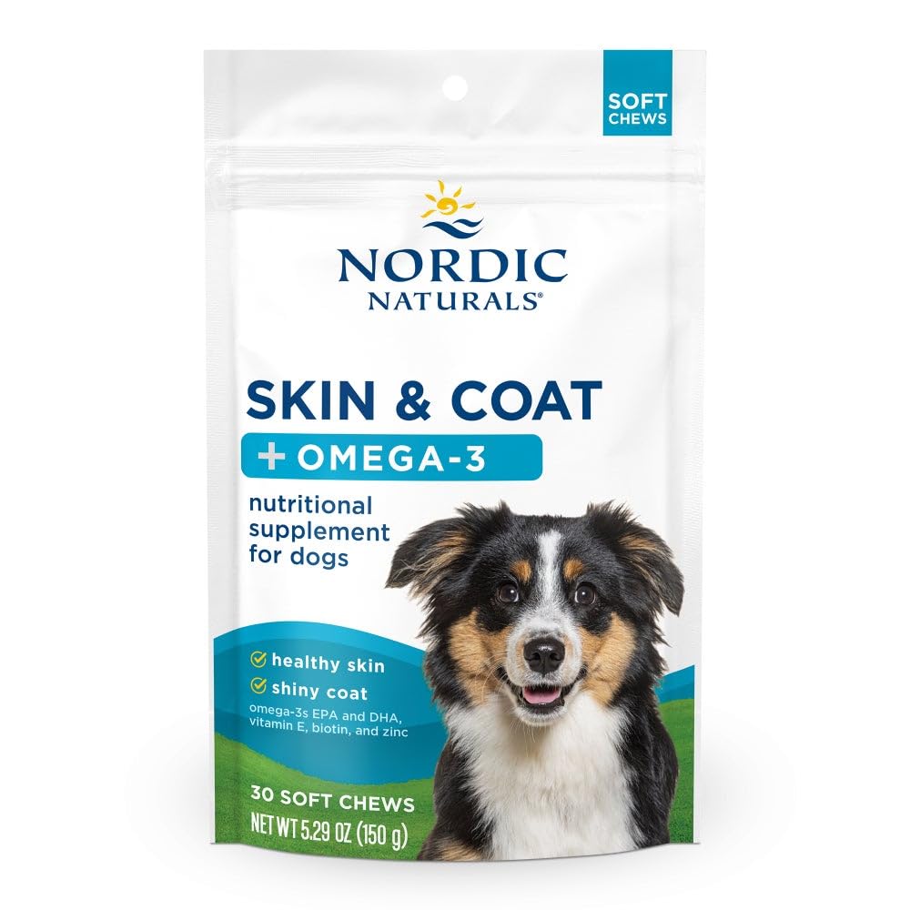 Nordic Naturals Pet Skin & Coat Soft Chews with Omega-3-30 Pork Bone Broth Flavored Soft Chews - Nutritional Support for Healthy Skin & a Soft and Shiny Coat - Non-GMO and IFOS Certified - TrustMedUSA