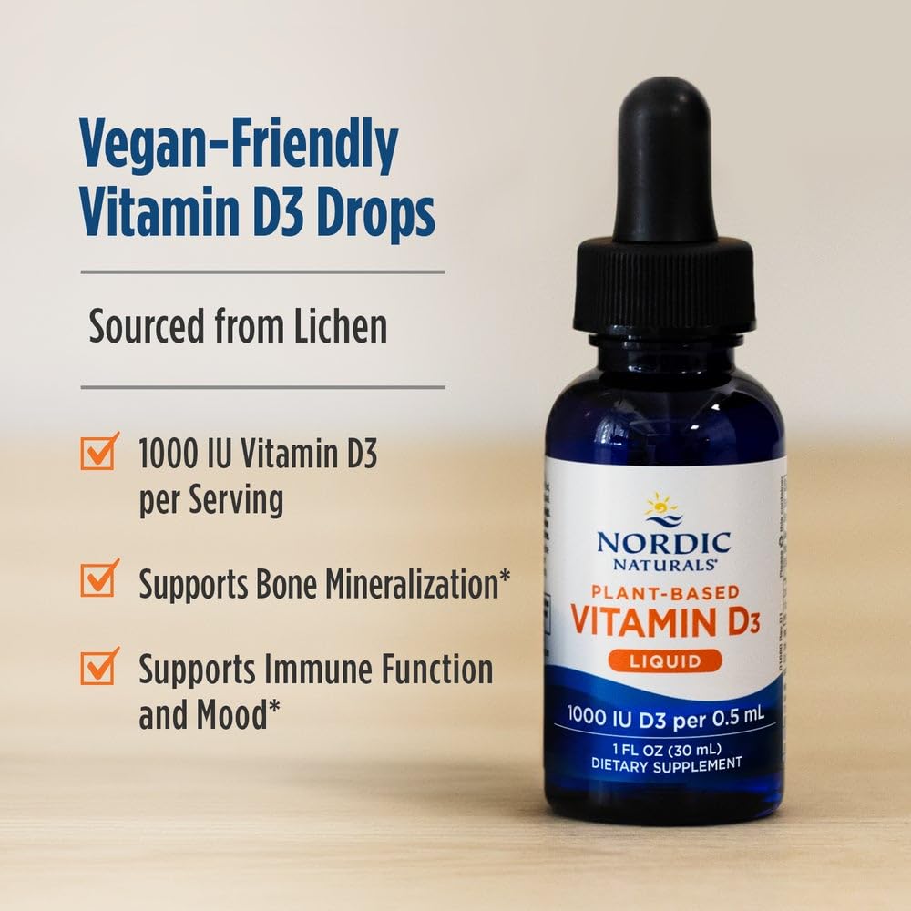 Nordic Naturals Plant-Based Vitamin D3 Liquid - 1 oz - 1000 IU Vitamin D3 - Healthy Bones, Mood & Immune System Function - Non-GMO, Vegan - 60 Servings - TrustMedUSA