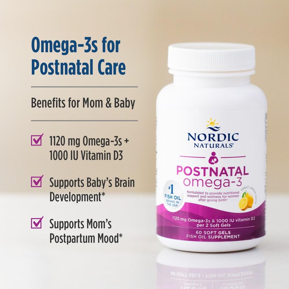 Nordic Naturals Postnatal Omega-3, Lemon - 60 Soft Gels - 1120 Total Omega-3 + 1000 IU Vitamin D3 - Formulated for New Moms; Supports Optimal Wellness, - TrustMedUSA
