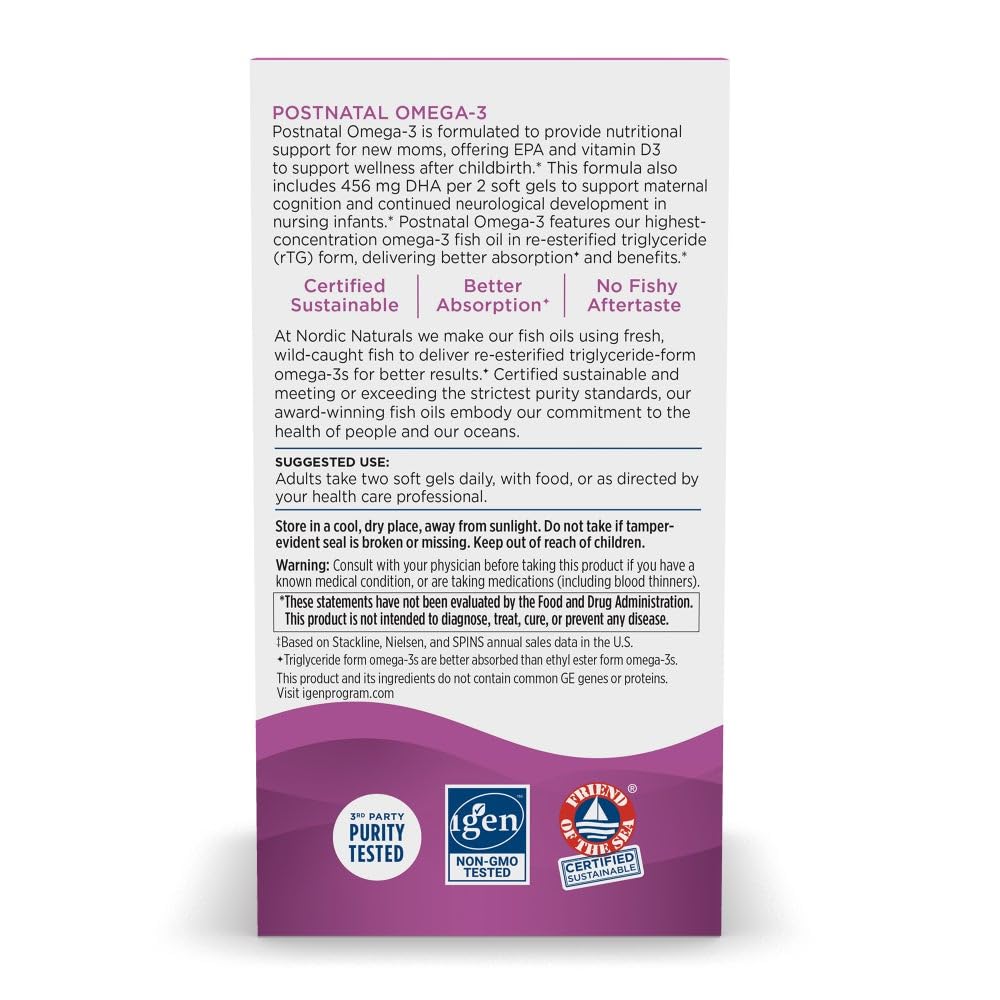 Nordic Naturals Postnatal Omega-3, Lemon - 60 Soft Gels - 1120 Total Omega-3 + 1000 IU Vitamin D3 - Formulated for New Moms; Supports Optimal Wellness, - TrustMedUSA