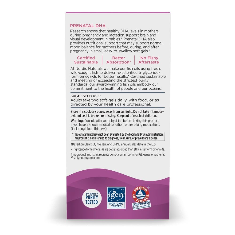 Nordic Naturals Prenatal DHA, Unflavored - 180 Soft Gels - 830 mg Omega-3 + 400 IU Vitamin D3 - Supports Brain Development in Babies During - TrustMedUSA