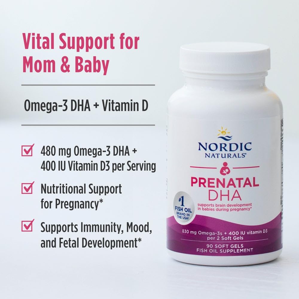 Nordic Naturals Prenatal DHA, Unflavored - 180 Soft Gels - 830 mg Omega-3 + 400 IU Vitamin D3 - Supports Brain Development in Babies During - TrustMedUSA
