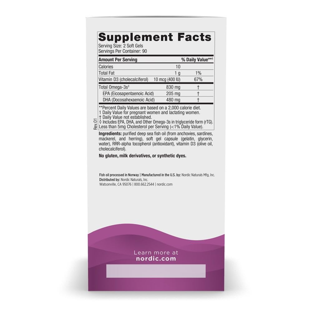 Nordic Naturals Prenatal DHA, Unflavored - 180 Soft Gels - 830 mg Omega-3 + 400 IU Vitamin D3 - Supports Brain Development in Babies During - TrustMedUSA