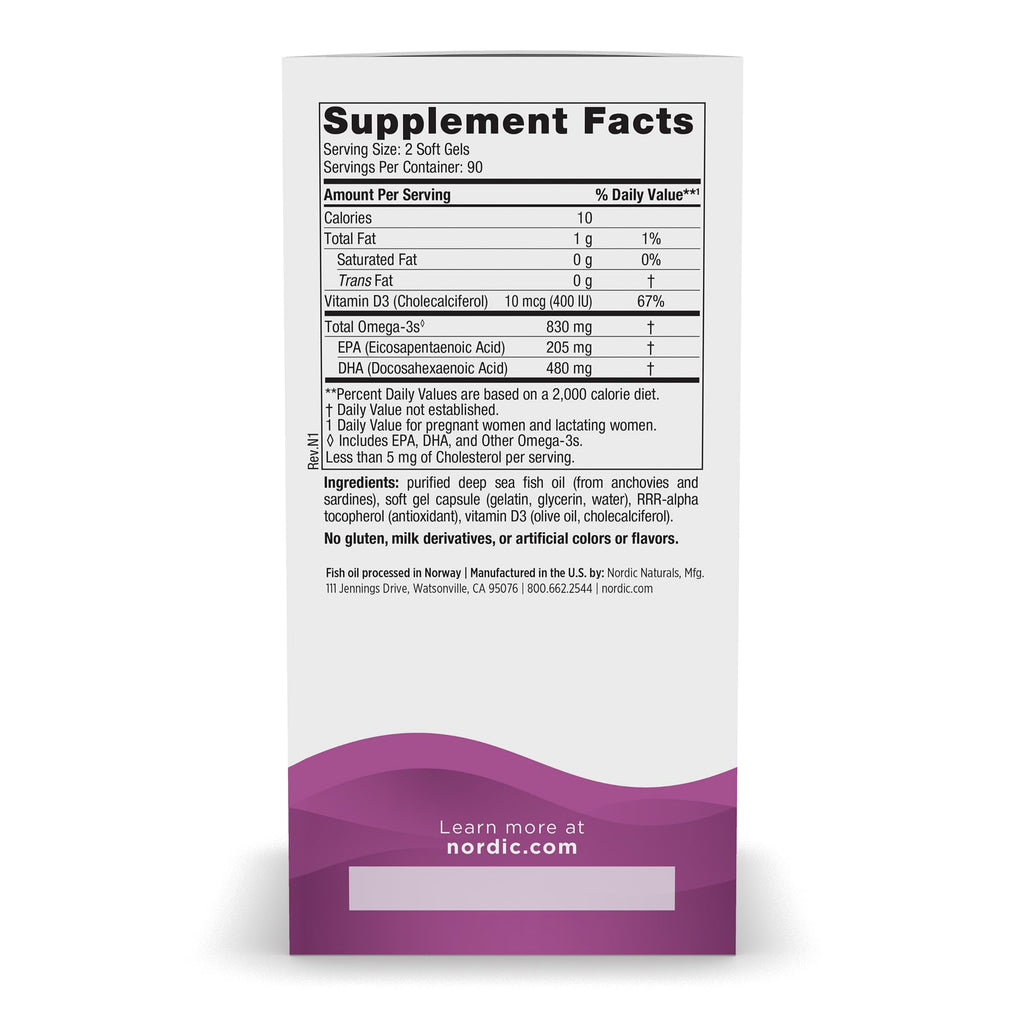 Nordic Naturals Prenatal DHA, Unflavored - 830 mg Omega-3 + 400 IU Vitamin D3-180 Soft Gels - Supports Brain Development in Babies During Pregnancy & Lactation - Non-GMO - 90 Servings - TrustMedUSA