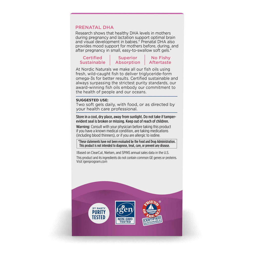 Nordic Naturals Prenatal DHA, Unflavored - 830 mg Omega-3 + 400 IU Vitamin D3-180 Soft Gels - Supports Brain Development in Babies During Pregnancy & Lactation - Non-GMO - 90 Servings - TrustMedUSA