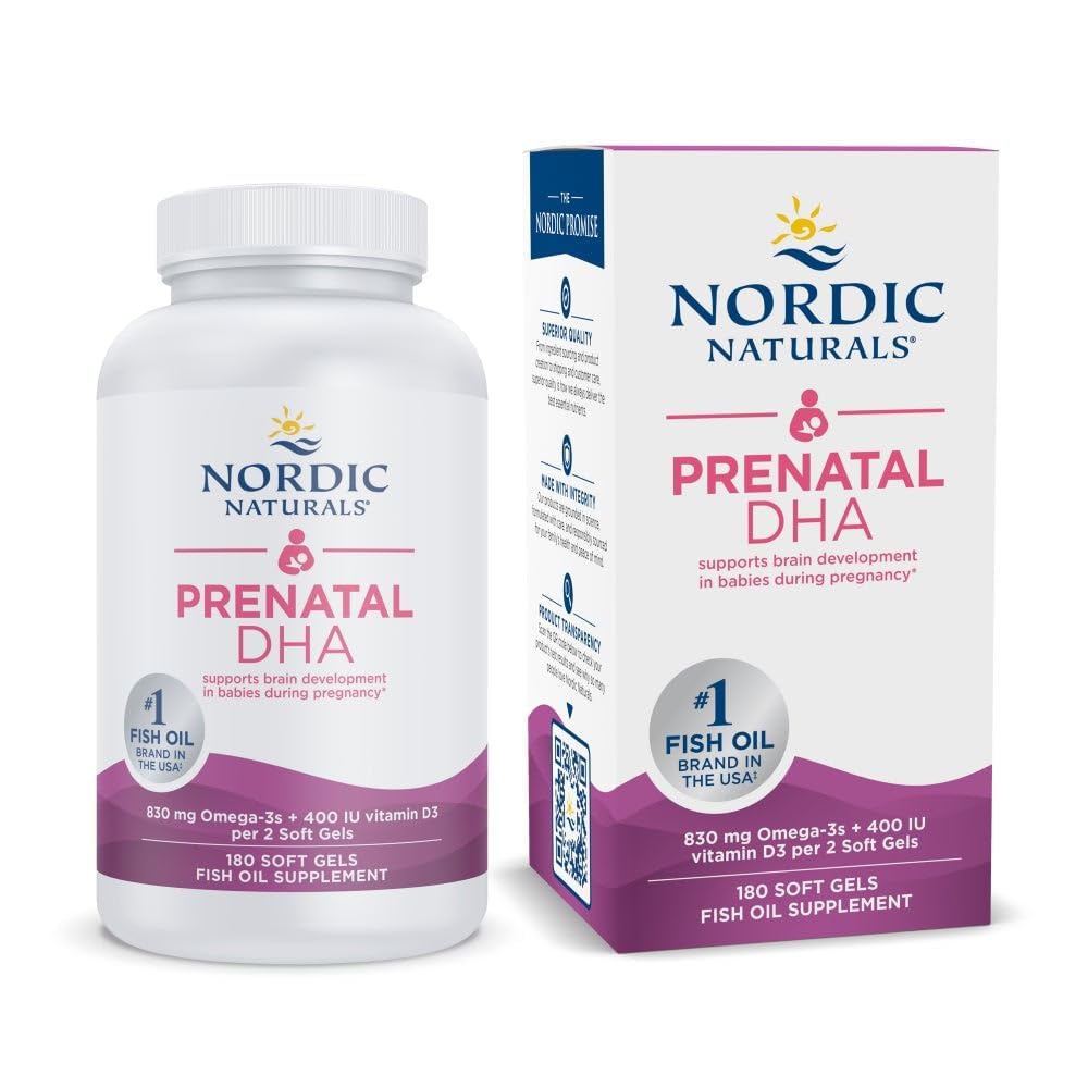 Nordic Naturals Prenatal DHA, Unflavored - 830 mg Omega-3 + 400 IU Vitamin D3-180 Soft Gels - Supports Brain Development in Babies During Pregnancy & Lactation - Non-GMO - 90 Servings - TrustMedUSA