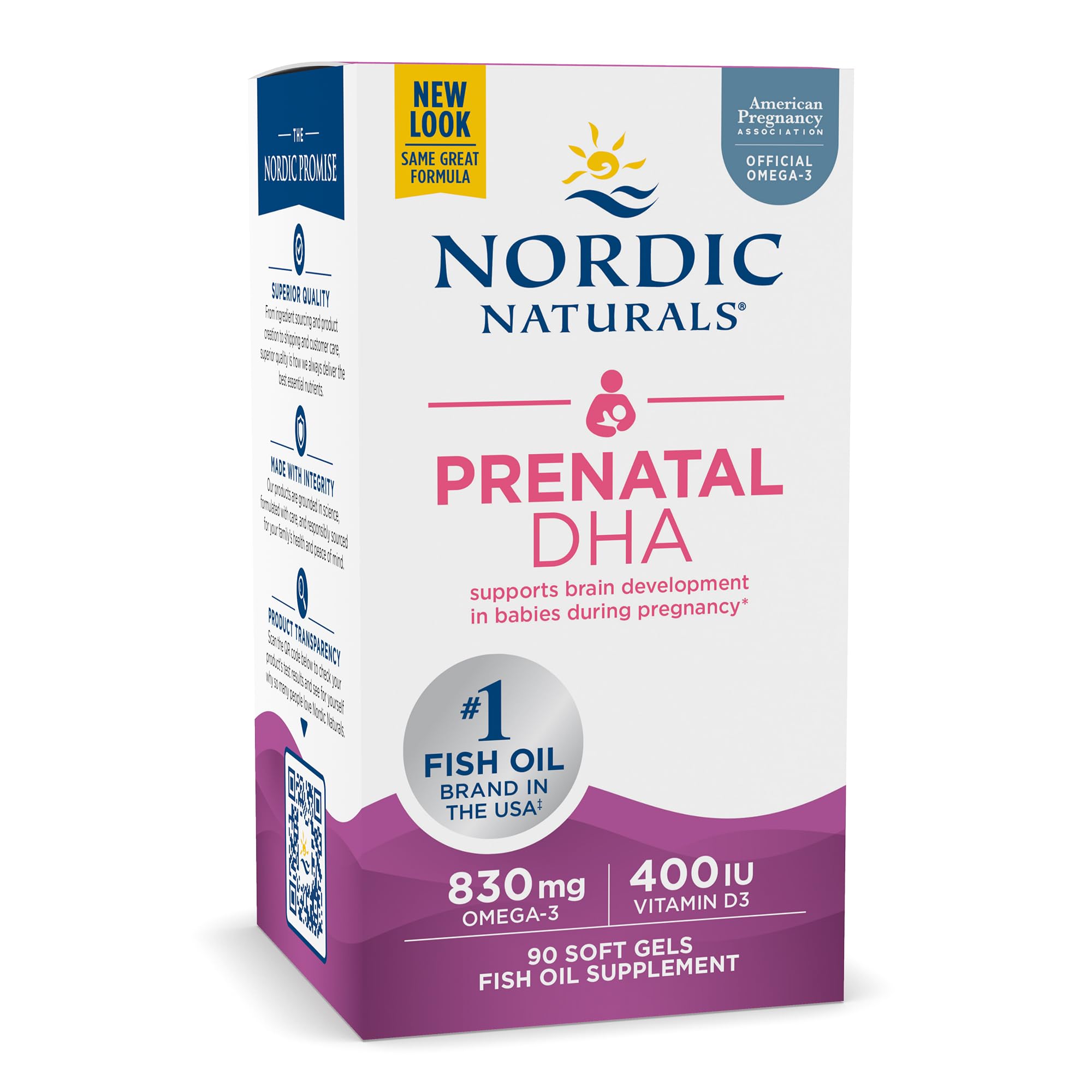 Nordic Naturals Prenatal DHA, Unflavored - 830 mg Omega-3 + 400 IU Vitamin D3 - 90 Soft Gels - Supports Brain Development in Babies During Pregnancy & Lactation - Non-GMO - 45 Servings - TrustMedUSA