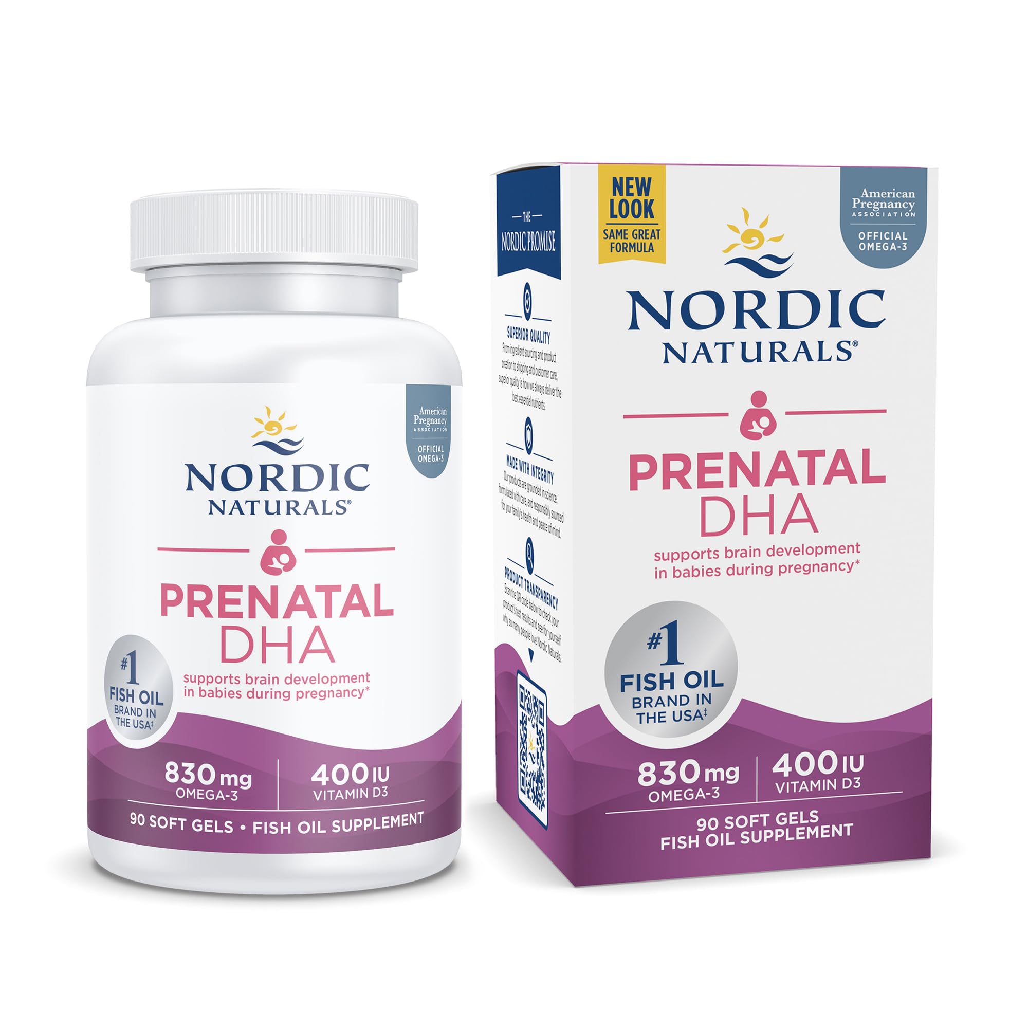 Nordic Naturals Prenatal DHA, Unflavored - 830 mg Omega-3 + 400 IU Vitamin D3 - 90 Soft Gels - Supports Brain Development in Babies During Pregnancy & Lactation - Non-GMO - 45 Servings - TrustMedUSA