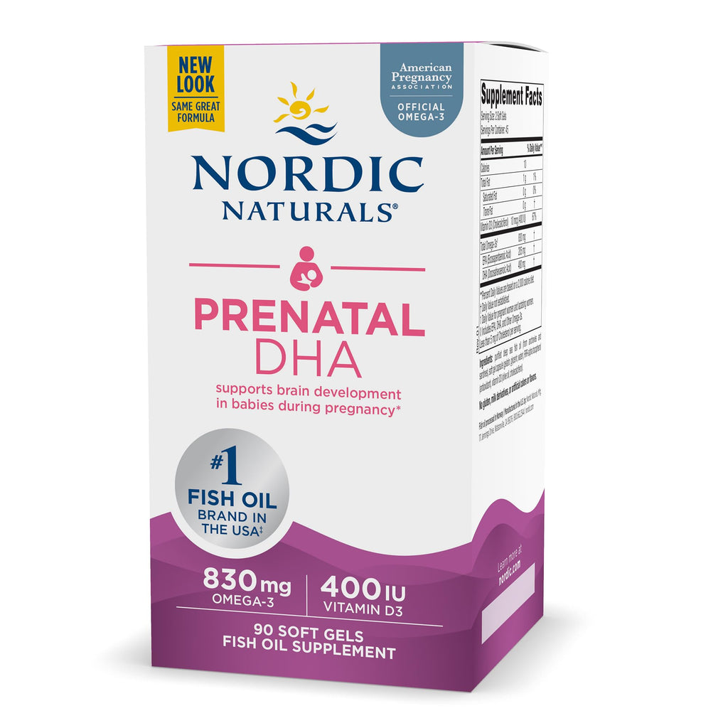 Nordic Naturals Prenatal DHA, Unflavored - 830 mg Omega-3 + 400 IU Vitamin D3 - 90 Soft Gels - Supports Brain Development in Babies During Pregnancy & Lactation - Non-GMO - 45 Servings - TrustMedUSA