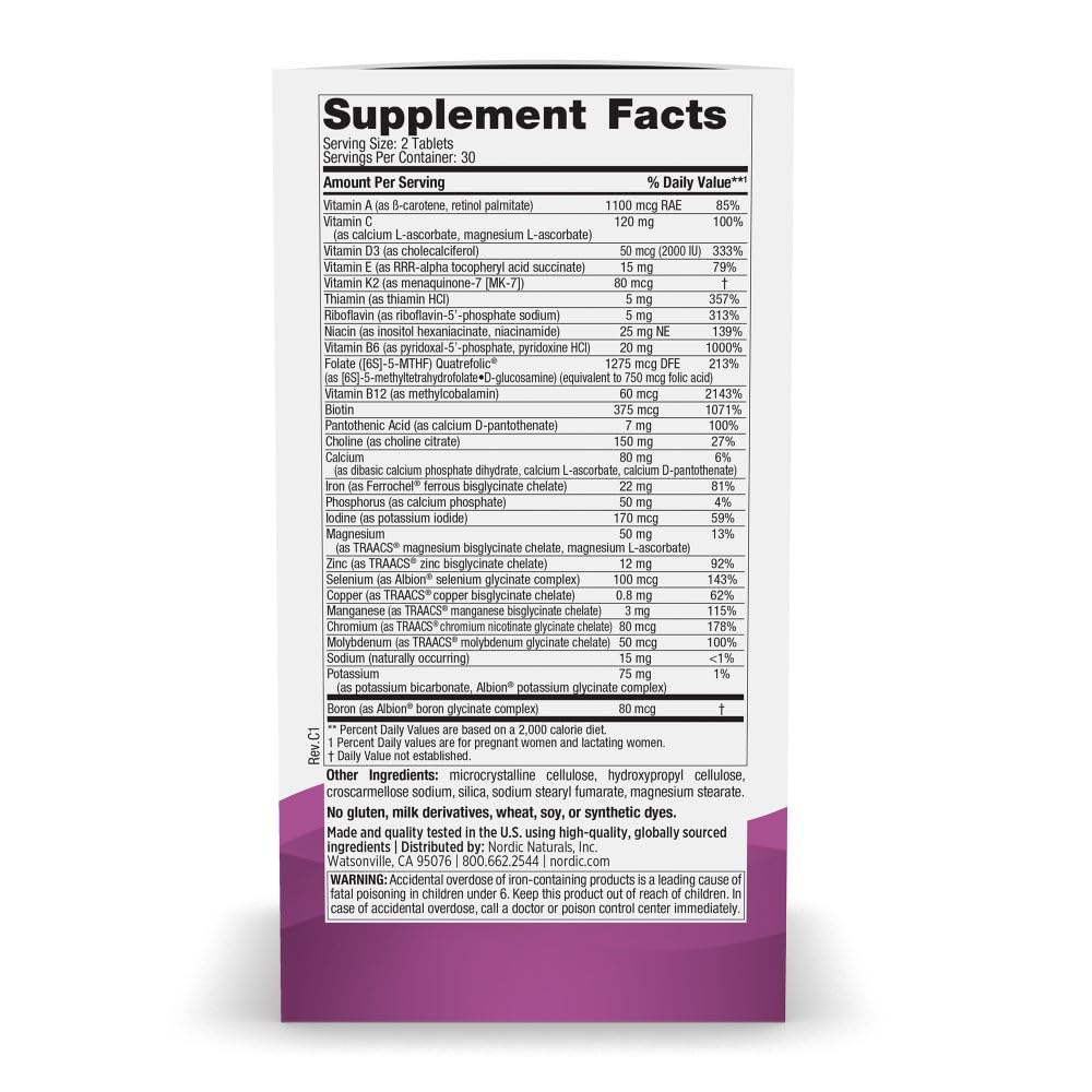 Nordic Naturals Prenatal Multivitamin for Women - Daily Vegetarian Prenatal Vitamins - 22 Essential Nutrients, Including B6, Folate, and Iron - 60 Tablets - 30 Servings - TrustMedUSA