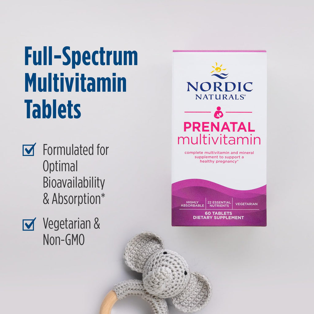 Nordic Naturals Prenatal Multivitamin for Women - Daily Vegetarian Prenatal Vitamins - 22 Essential Nutrients, Including B6, Folate, and Iron - 60 Tablets - 30 Servings - TrustMedUSA