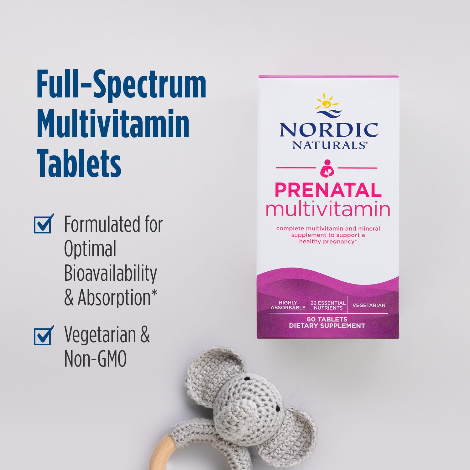 Nordic Naturals Prenatal Multivitamin for Women - Daily Vegetarian Prenatal Vitamins - 22 Essential Nutrients, Including B6, Folate, and Iron - 60 Tablets - 30 Servings - TrustMedUSA