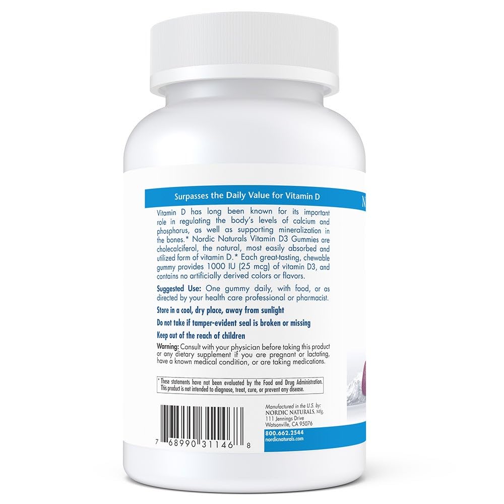 Nordic Naturals Pro Vitamin D3 Gummies, Wild Berry - 120 Gummies - 1000 IU Vitamin D3 - Great Taste - Healthy Bones, Mood & Immune System Function - Non-GMO - 120 Servings - TrustMedUSA