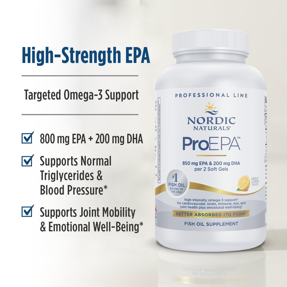 Nordic Naturals ProEPA, Lemon - 180 Soft Gels - 1210 mg Omega-3 - High-Intensity EPA Formula for Healthy Mood, Heart Health & Cellular Function - Non-GMO - 90 Servings - TrustMedUSA